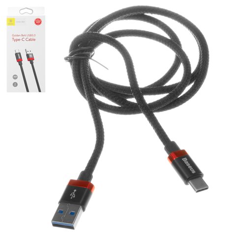 USB кабель Baseus Golden Belt, USB тип C, USB тип A, 100 см, 3 A, черный, красный, в нейлоновой оплетке, #CATGB 19