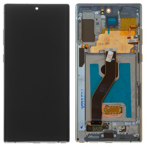 Дисплей для Samsung N975F Galaxy Note 10 Plus, сріблястий, з рамкою, Оригінал переклеєне скло 