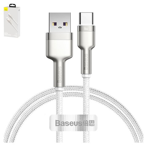 USB кабель Baseus Cafule Series Metal, USB тип C, USB тип A, 100 см, 66 Вт, 6 А, серебристый, белый, #CAKF000102