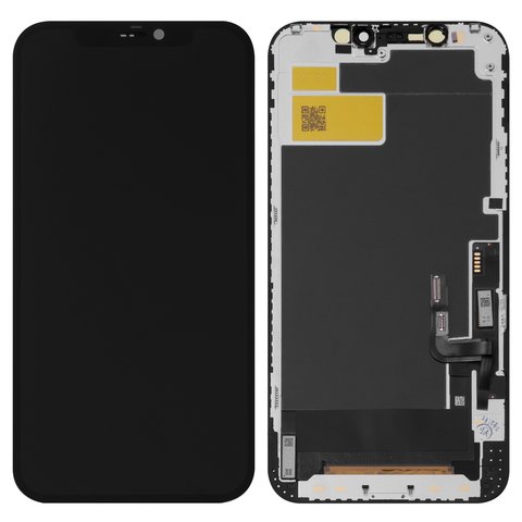 Дисплей для iPhone 12, iPhone 12 Pro, черный, с рамкой, Copy, с пластиками камеры и датчика приближения, TFT , JK