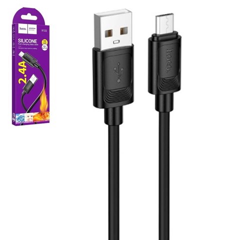 USB кабель Hoco X122, USB тип A, micro USB тип B, 100 см, 2,4 А, чорний, #6942007662208