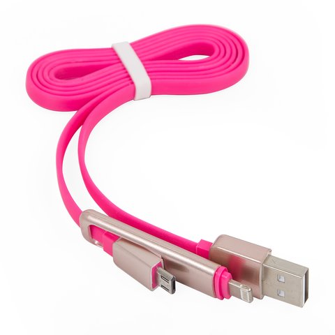 USB кабель, USB тип A, micro USB тип B, Lightning, розовый