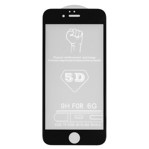 Vidrio de protección templado All Spares puede usarse con Apple iPhone 6, iPhone 6S, 0,26 mm 9H, 5D Full Glue, negro, capa de adhesivo se extiende sobre toda la superficie del vidrio