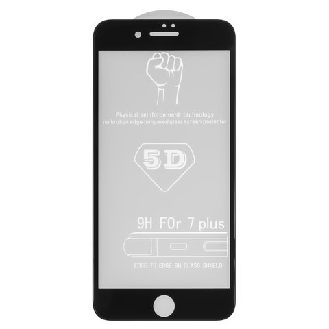 Vidrio de protección templado All Spares puede usarse con Apple iPhone 7 Plus, iPhone 8 Plus, 0,26 mm 9H, 5D Full Glue, negro, capa de adhesivo se extiende sobre toda la superficie del vidrio