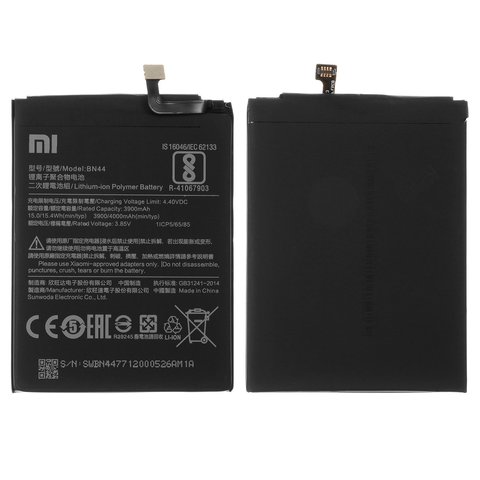 Batería BN44 puede usarse con Xiaomi Redmi 5 Plus, Li Polymer, 3.85 V, 4000 mAh, Original PRC 