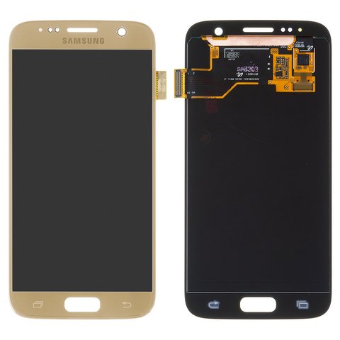 Дисплей для Samsung G930 Galaxy S7, золотистый, без рамки, Оригинал переклеено стекло 