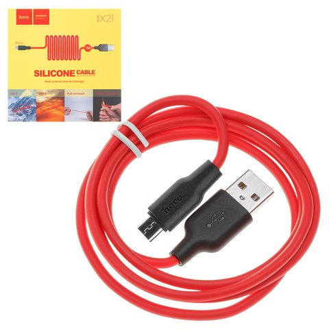 USB Cable Hoco X21, USB type A, micro USB type B, 100 cm, 2 A, red 