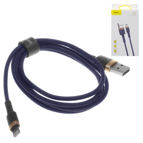 USB кабель Baseus Cafule, USB тип A, Lightning, 100 см, 12 Вт, 2,4 А, синий, золотистый, в нейлоновой оплетке, #CALKLF BV3