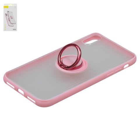 Case Baseus compatible with Apple iPhone X, iPhone XS, pink, with ring holder, matt, plastic  #WIAPIPH58 YD04