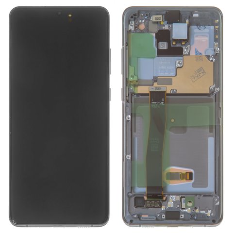 LCD compatible with Samsung G988 Galaxy S20 Ultra, gray, with front camera, with frame, Original PRC , cosmic grey 