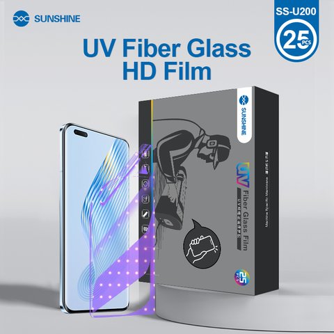 Protective Film Sunshine SS U200 , with UV lamp, Pet Soft, HD, UV curing, 25 pcs, 180 mm, 120 mm, 180 µm