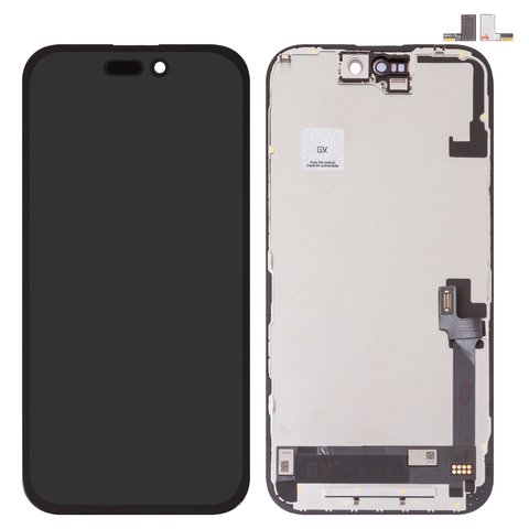 LCD compatible with iPhone 16, black, with frame, HC, without IC, AMOLED , GX OEM soft 