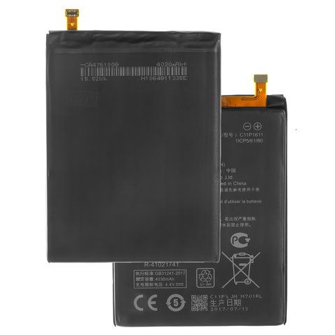 Batería puede usarse con Asus Zenfone 3 Max ZC520TL 5,2", ZenFone Max Plus M1 ZB570TL , Li Polymer, 3.85 V, 4130 mAh, Original PRC , #C11P1611