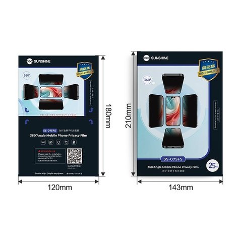 Película de hidrogel Sunshine SS 075FS, Anti Peeping, 180 mm, 120 mm, 25 uds., 360°
