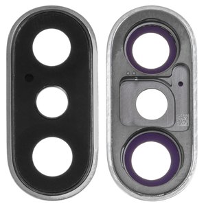 Стекло камеры для iPhone XS Max, серебристое, с рамкой