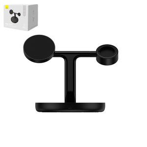 Беспроводное зарядное устройство Baseus Swan 3 in 1 Wireless Magnetic Bracket, черное, USB тип C, пластик, 15 Вт, с подставкой, c кабелем, магнитное, #WXTE000101