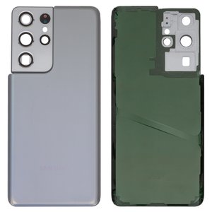 Задняя панель корпуса для Samsung G998 Galaxy S21 Ultra 5G, серебристая, со стеклом камеры