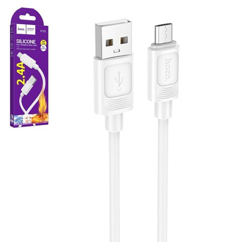 USB кабель Hoco X122, USB тип A, micro USB тип B, 100 см, 2,4 А, белый, #6942007662215