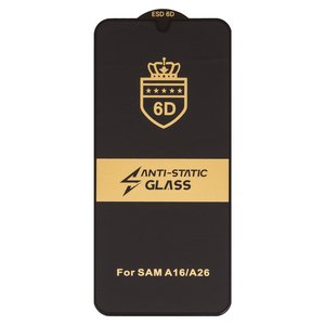 Защитное стекло ESD 6D для Samsung A165 Galaxy A16, A166 Galaxy A16 5G, A175 Galaxy A17 4G, A266 Galaxy A26, M166 Galaxy M16, совместимо с чехлом, Full Glue, Anti Static, без упаковки , черный